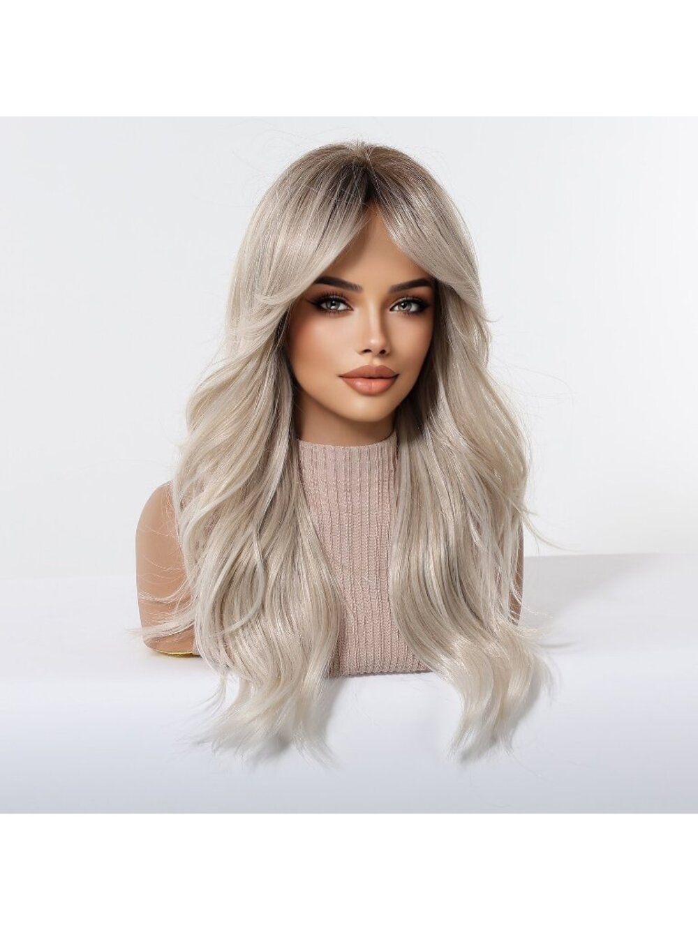 Long Wavy Ash Blonde Mix Synthetic Hair Wigs Women Soft Natural Daily use